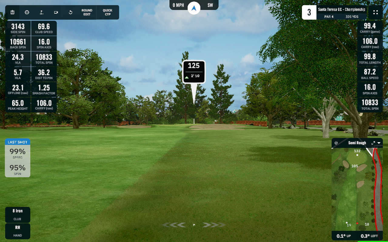 Snapshot of my GSPro Course practice screen